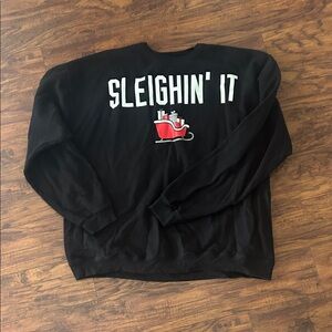 Hanes Black 'Sleighin' It' Men's Crewneck Sweater